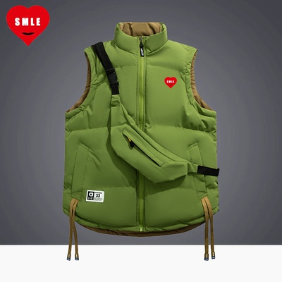 SMLE源轮桃心户外双面穿马甲百搭运动爆款轻奢带挎包保暖情侣外套