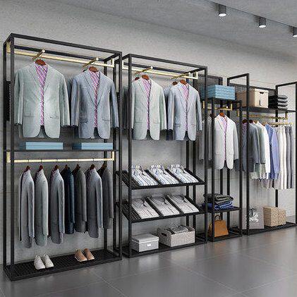 服装店展示架男装店双层落地式高档货架商务西装衬衫挂衣架陈列架