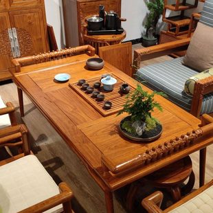 5V红木新中式茶桌刺猬紫檀苏梨京瓷家具花梨木功夫金樽茶台定 制