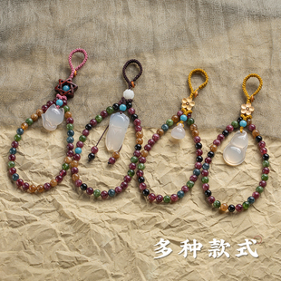 碧玺手机挂绳新款玉石手腕绳精致狐狸水晶手机链女挂件