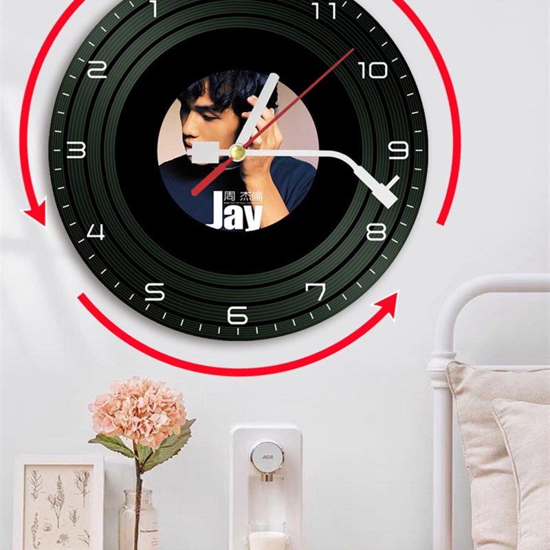 反方向的a钟可定制周杰伦jay黑胶挂钟表创意个性艺术生日礼品礼物