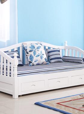 两用欧式韩式实木沙发床白色田A园小户型客厅书房推拉储物沙发床