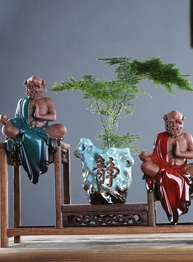 紫砂达摩摆件家居办公室桌面工z艺礼品陶瓷禅意人物客厅博古架装