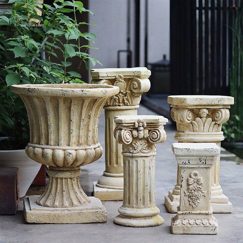 欧式覆古罗马g柱花盆庭院装饰摆件户外花园别墅门口布置树脂工艺