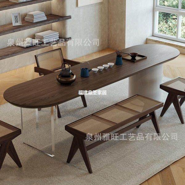 中式公椭圆桌面实木茶桌 会客亚克力腿洽谈茶台 圆柱腿泡茶桌子,商业/办公家具,茶台/茶桌,淘宝优惠券,粉丝福利购,淘宝优惠卷