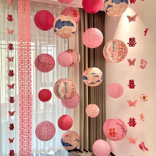 吾家婚品网红款灯笼瀑布结婚中式纸灯笼I浪漫婚房装饰氛围挂饰灯