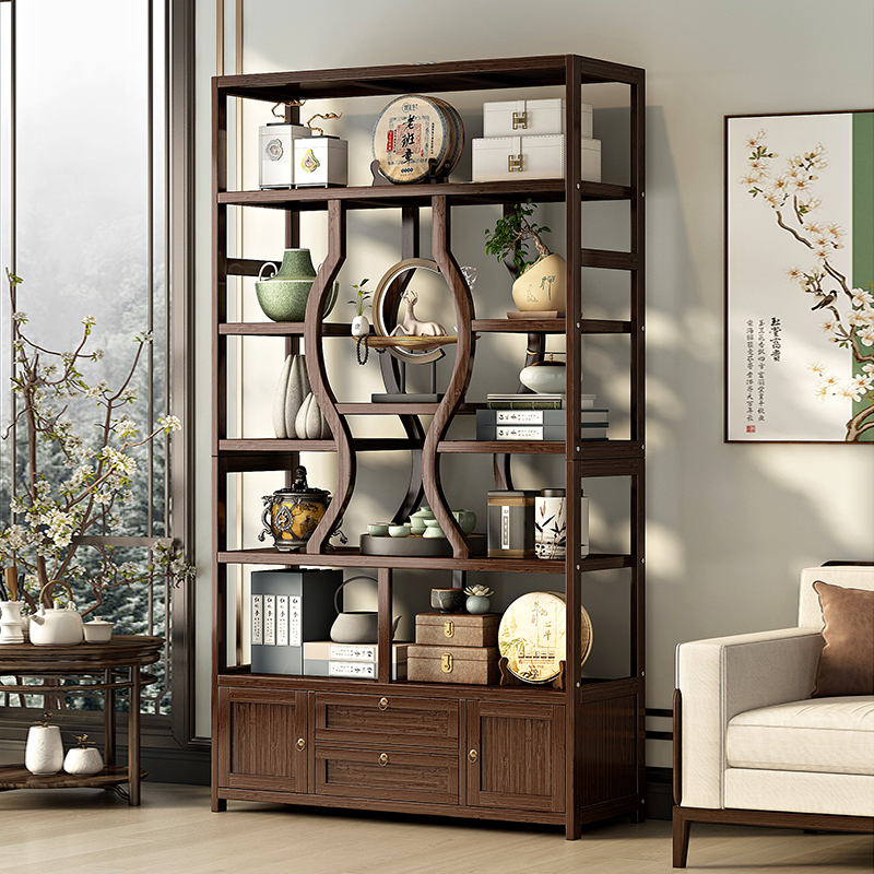 博古架实木新中式l办公室茶叶展示柜摆件装饰品多宝阁多功能置物
