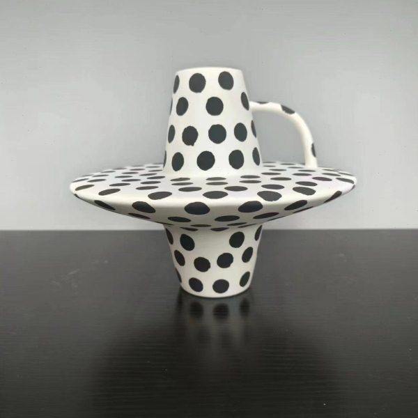 北欧简约风黑白点陶瓷花样板间民宿餐桌奶牛色插花器装饰品摆件,家居饰品,花瓶,淘宝优惠券,粉丝福利购,淘宝优惠卷