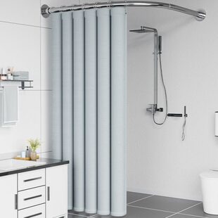 北欧弧形防水防霉浴帘布卫生间304免打孔L型隔断帘浴室纯色淋浴帘