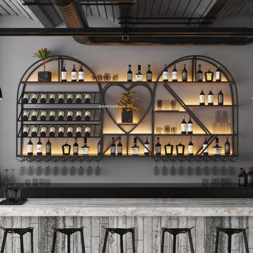 铁艺吧台壁挂酒杯架倒挂置物架发光酒柜收银台白洋酒墙架创意收纳