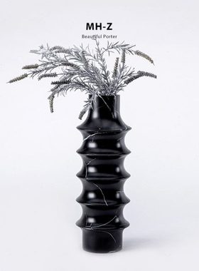 创意轻奢黑色环绕干花花器仿大理石树脂摆件现代简约样板房装饰