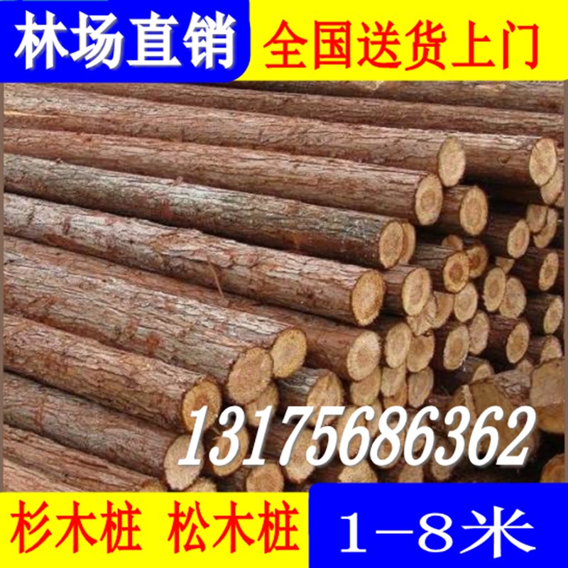 松木桩杉木桩支撑绿化杆云香柳河道护G坡工程打桩墩防汛木方板围