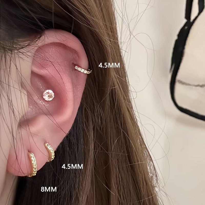 NUNU睡觉不用摘超mini镶钻耳皮钉小耳圈日系极S小耳骨环耳饰耳骨