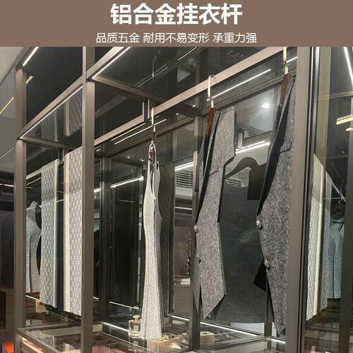 奢代简衣转角衣柜L型开放式衣帽间铝合金钢化玻璃组合轻现大约橱