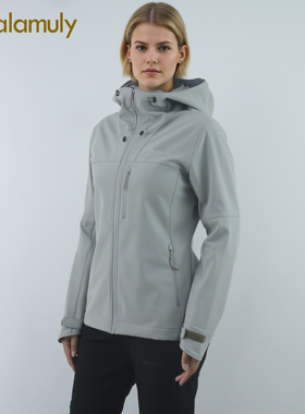 Lalamuly户外运动风连帽冲锋衣女防风防水修身夹克外套登山徒步冬