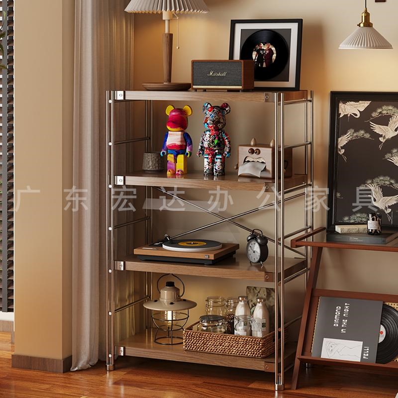 中古置物架客厅书架厨房微波炉储物架落地多层卧室家用.日式收纳