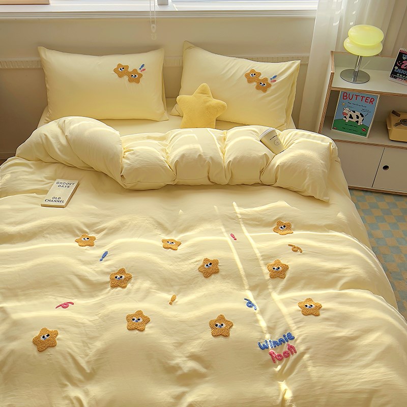 月亮睡了奶黄星星!卡通高克重水洗四件套宿舍床单W被套卧室床品