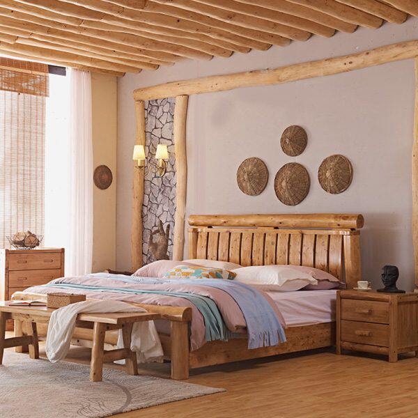 全实木双人床现代中式硬板床柏木床1.2/1.5/1.8米原生态民宿家具