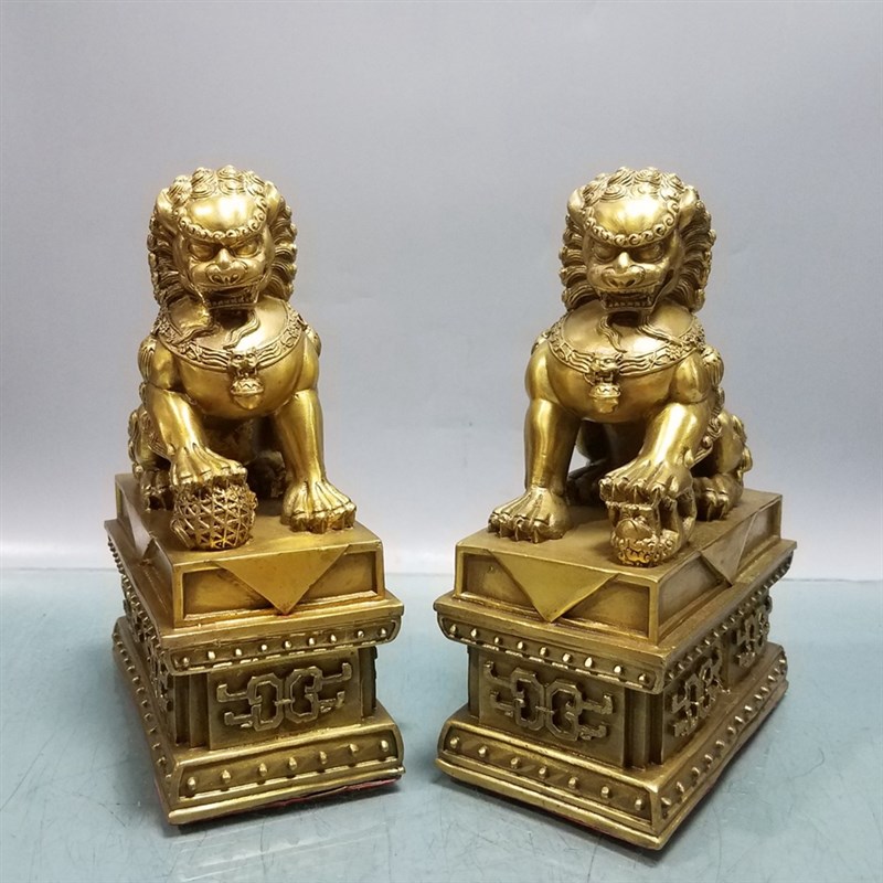 纯铜狮子踩绣球北京狮大号宫门狮雌雄一对黄铜大门V口中堂客厅摆