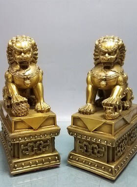 纯铜狮子踩绣球北京狮大号宫门狮雌雄一对黄铜大门V口中堂客厅摆