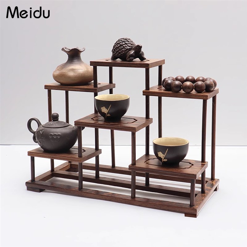 桌面收纳架小型博古架p鸡翅木多宝阁展示架茶具紫砂壶桌面置物架