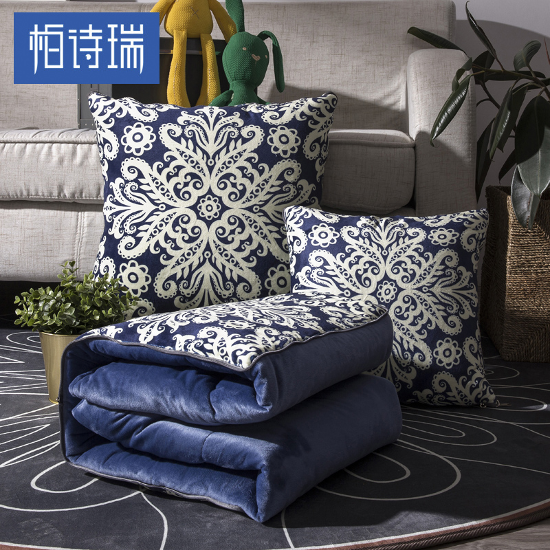 多功能个性e可爱汽车靠垫折叠抱枕被子两用加厚保暖靠枕床头大靠