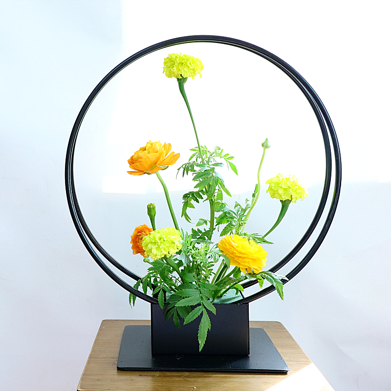 中式插花传统花艺铁艺花架禅意家居茶舍装K饰摆件日式花道金属花