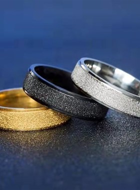 钛钢可转动日韩戒指男女七u彩彩色磨砂指环简约情侣对戒时尚尾戒