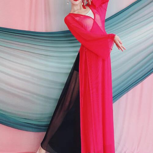 百雅千慧古典舞蹈练功服中国古风民族纱衣飘逸阔腿裤长袍表演套装