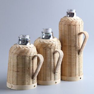 竹编复古暖壶热水瓶玻璃内胆老式保温瓶家用热水壶茶室民宿开水瓶