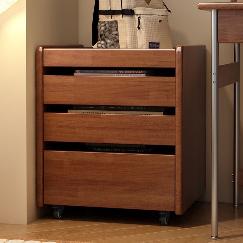实木床头柜办公室文件柜简约小户型卧室床边三斗柜抽屉带轮可移动