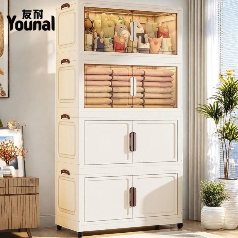 免安装折叠收纳柜双开门柜子出租屋多层家用客厅杂物柜特厚储物柜