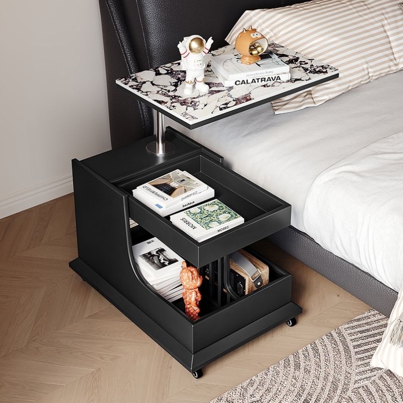 可移动升降岩板床头柜ins风家用卧室高级感奶油床边柜收纳小推车