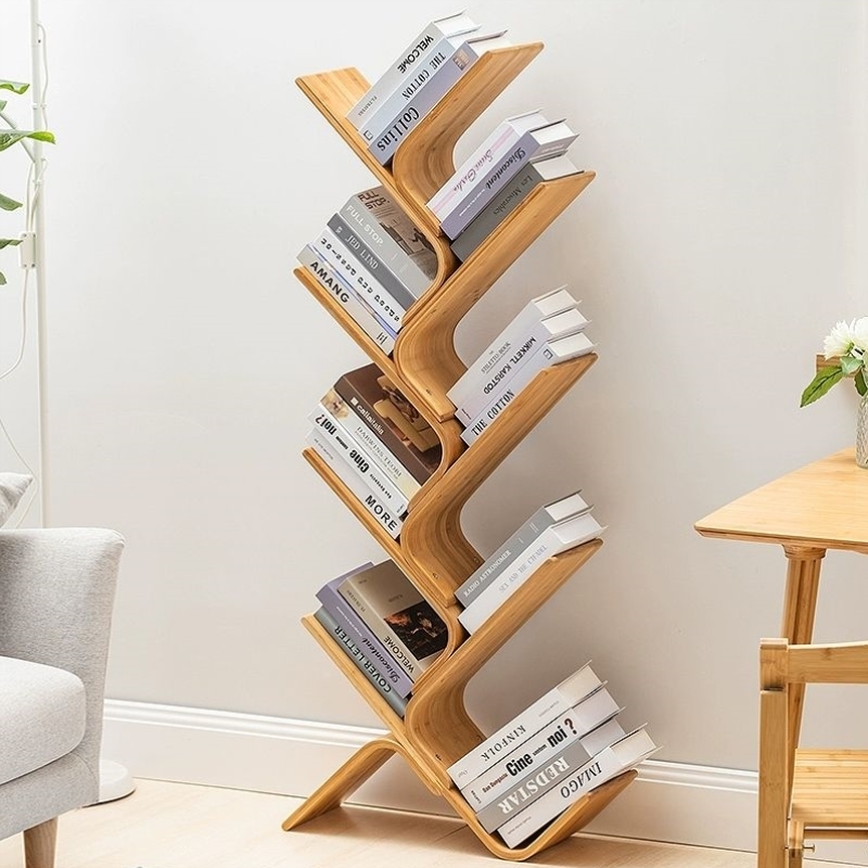 树形书架创意置物架实木简易儿童学生简约落地多层家用书柜收纳架