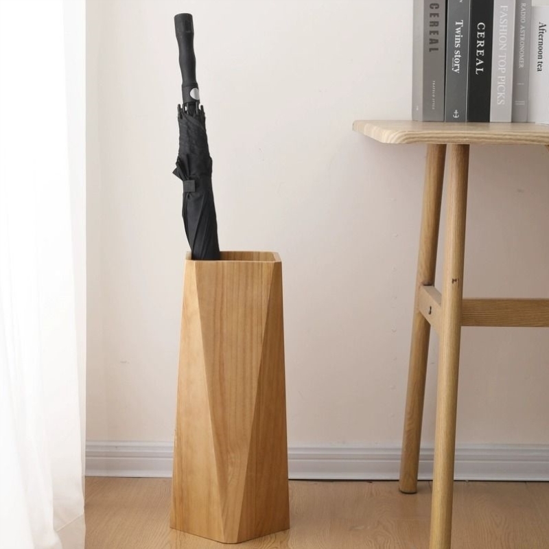 中式简约雨伞桶家用实木雨伞架办公放伞筒创意几何高端雨伞收纳架