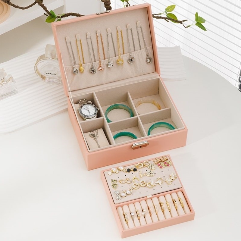 新款复古珠宝首饰盒韩版项链手表收纳盒多层大容量耳钉耳环饰品盒