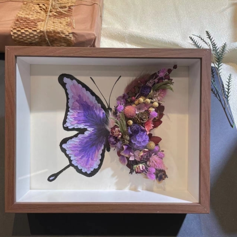 紫色蝴蝶干花油画棒蝴蝶中空立体相框中空蝴蝶画