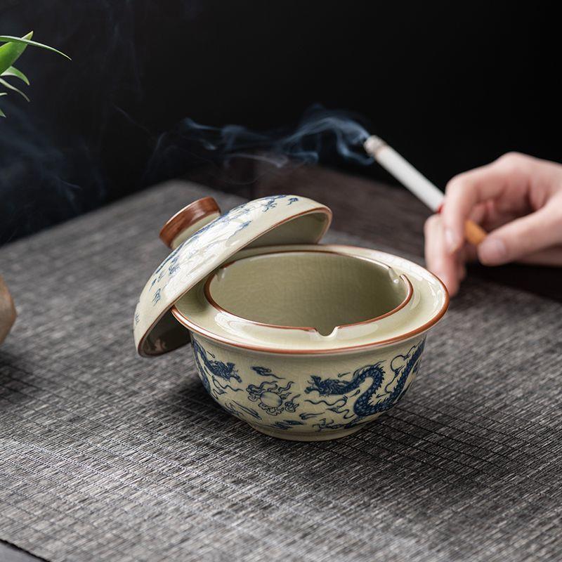 汝窑悬停烟灰缸陶瓷防飞