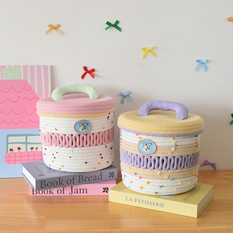 2025新款原创收纳篮ins风马卡龙可爱棉线整理置物篮零食杂物收纳