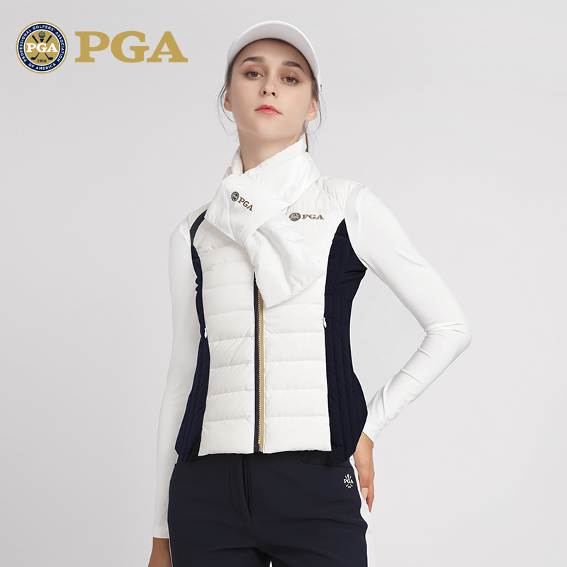 美国PGA 高尔夫女装/羽绒马甲外套超轻保暖运动背心90%白鸭绒