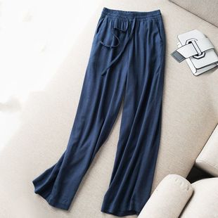 显瘦直筒裤 2020春夏新款 休闲裤 垂感宽松亚麻棉阔腿裤 子女 棉麻长裤