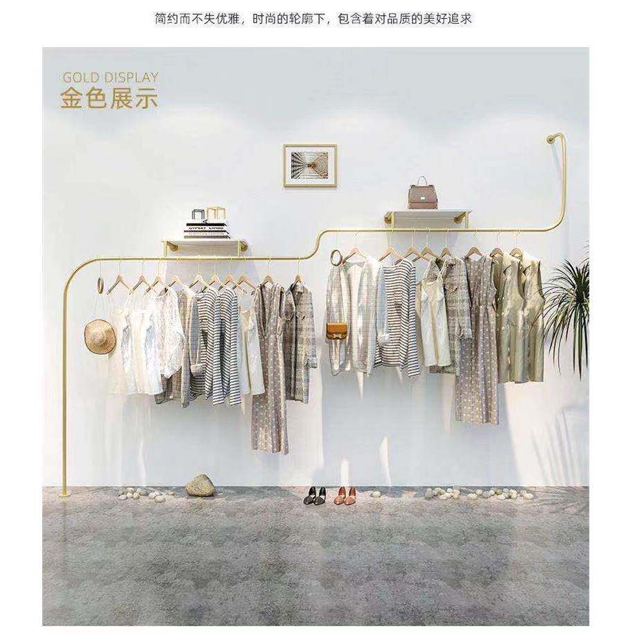 货架银色服装店展示架上墙服装架落地式挂衣架子侧挂陈列架中岛架