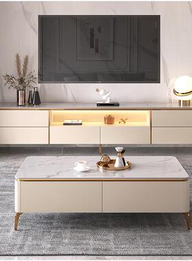 奢茶几电视柜岩板高组合现代简客厅端约烤漆白色轻CZH地柜电视机