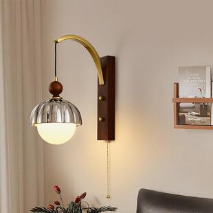 法卧式古风灯美式复古中走廊过道实木玻璃灯护壁眼室复古灯具床头