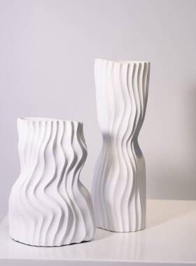 现代简约创室意褶皱白饰色陶瓷花OQH器办公卧室厅餐厅客家居装品