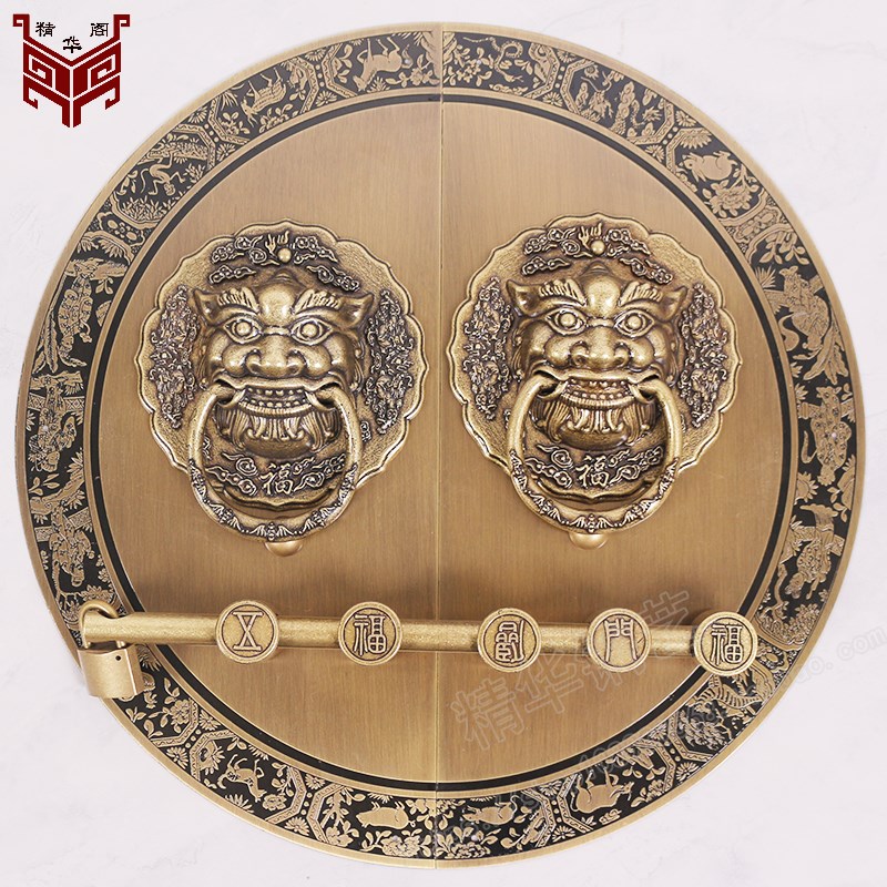 仿古中式大门f兽头拉环加厚老式木门门复古黄铜门扣门栓锁扣古铜