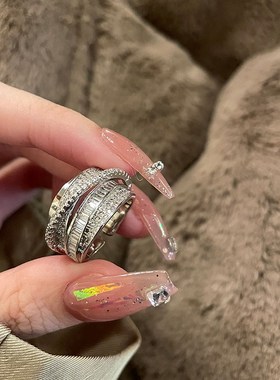 如蝶在野 定制银色锆石百搭复古个H性女式食指轻奢可调节戒指