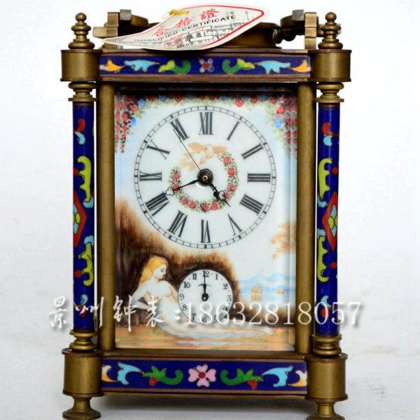 皮套钟 西洋画皮桶钟 古典机械 纯铜闹钟 四功能 游丝摆把玩钟