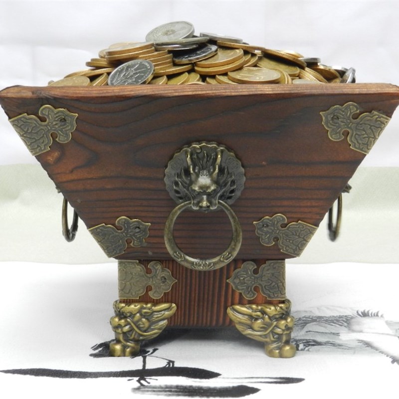 老式复古实c木斗升日进斗金摆件创意客厅装饰店铺摆设开张开业礼