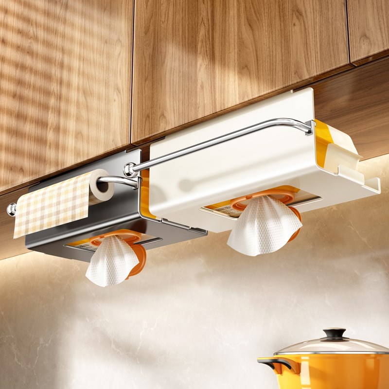 厨房湿巾收纳盒纸巾架子吊t柜倒挂抽纸盒收纳抹布保鲜膜橱柜卷纸